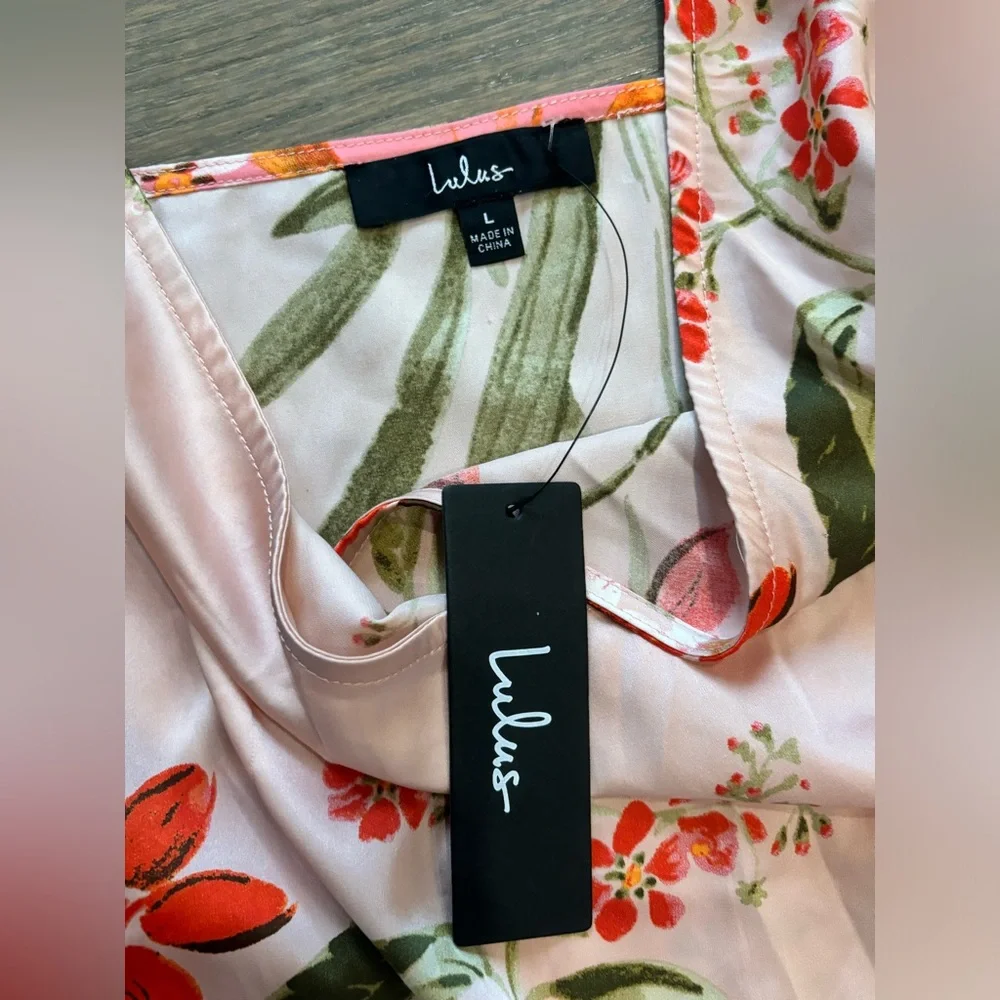 NEW Lulus Remarkable Entrance Pink Floral Print Satin Midi Dress Large NWT - Picture 6 of 8